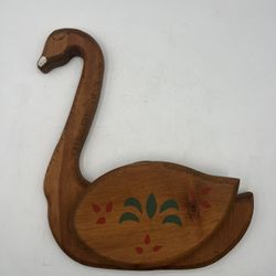 Vintage Hand Painted Wood Swan Wall Pocket Holder Hanging Decor Granny Core