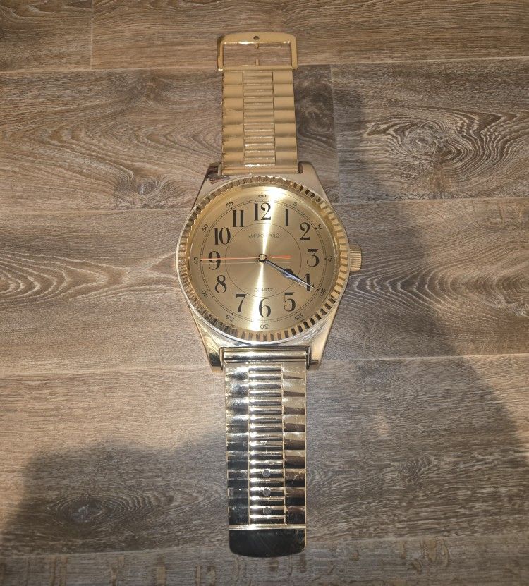 VTG 1980'S WRIST WATCH WALL CLOCK LARGE 26" LONG BLACK+GOLD ACCENTS ROLEX STYLE