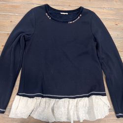 Women’s Hem & Thread Peplum Sweatshirt Navy & Cream Size Large