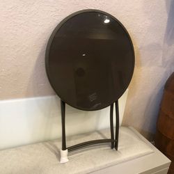 foldable round patio side table, designed specifically for ATIOHIT foldable round side table features a dark brown tempered glass top and a matching m