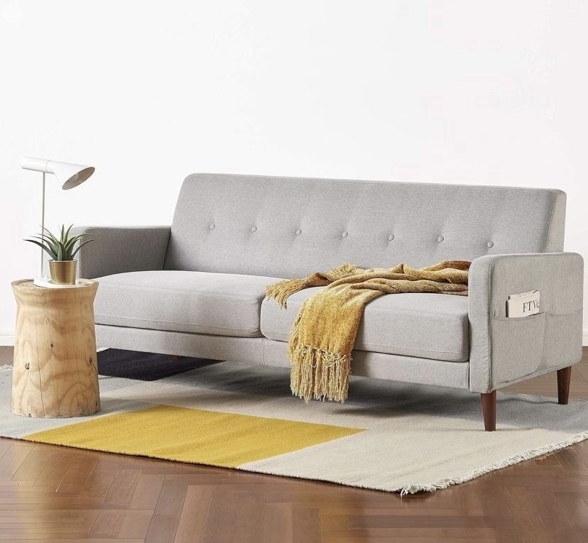 Mellow Adair Mid-Century Modern Light Grey with Armrest Pockets