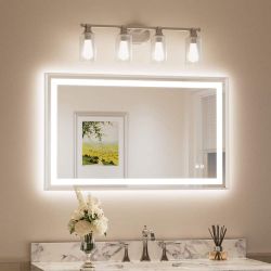 KeonJinn 40 in. LED Bathroom Mirror Brushed Nickel