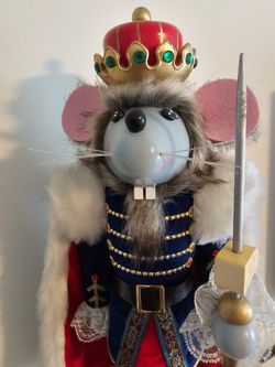 $75.00 - Christmas Mouse King Nutcracker, Rare Find! Thick Wood Cheese Base/Lots of High-End Design Accents! Like New/2 FT Tall!