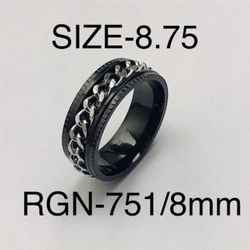 Stainless Steel Silver Color Chain Spinner Ring Band: Size-8.75/RGN-751