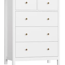 Homfa White Dresser of 5 Drawers, Dresser Chest with Easy Pull Handle for Bedroom, Living Room