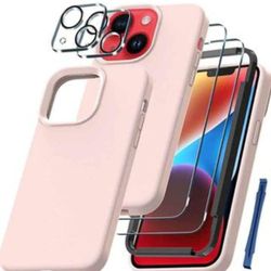 QHOHQ [5 in 1] for iPhone 14 Plus Case, with 2X Screen Protector + 2X Camera Lens Protector, Soft Si