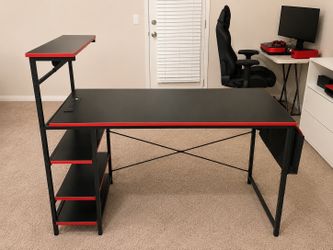 Gaming Desk/ Study table￼ with Power Outlets & Storage Shelves – Excellent Condition