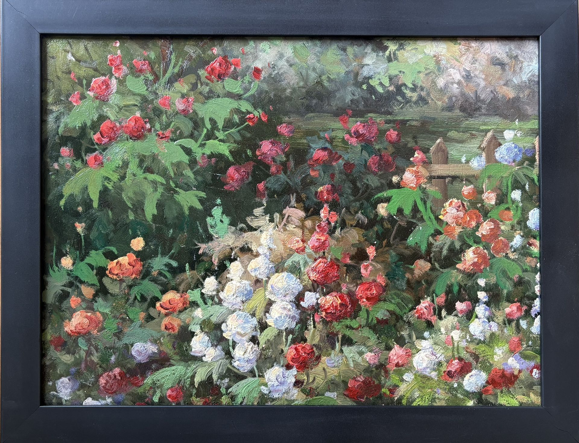 Flower Garden With Fence Oil Painting