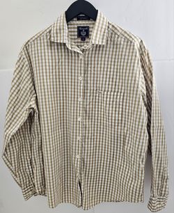 Façonnable Men’s Gingham Check Button-Up Shirt - Sz Large (Tan/Beige)