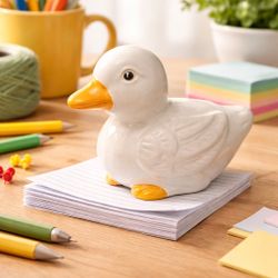 Vintage 2000s White Stoneware Duck Figurine, 5x4”