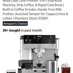 Ninja Luxe Café Premier 3-in-1 Espresso Machine, Drip Coffee, & Rapid Cold Brew | Built-in Coffee Grinder, Hands-Free Milk Frother, Assisted Tamper fo
