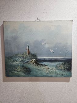 Original J. Fenton Coastal Dune Oil Painting (Textured Impasto Art)