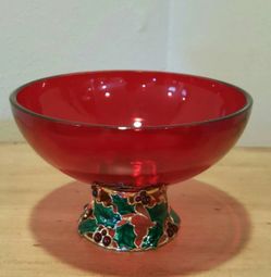 Beautiful Red bowl with Nice Metal Base