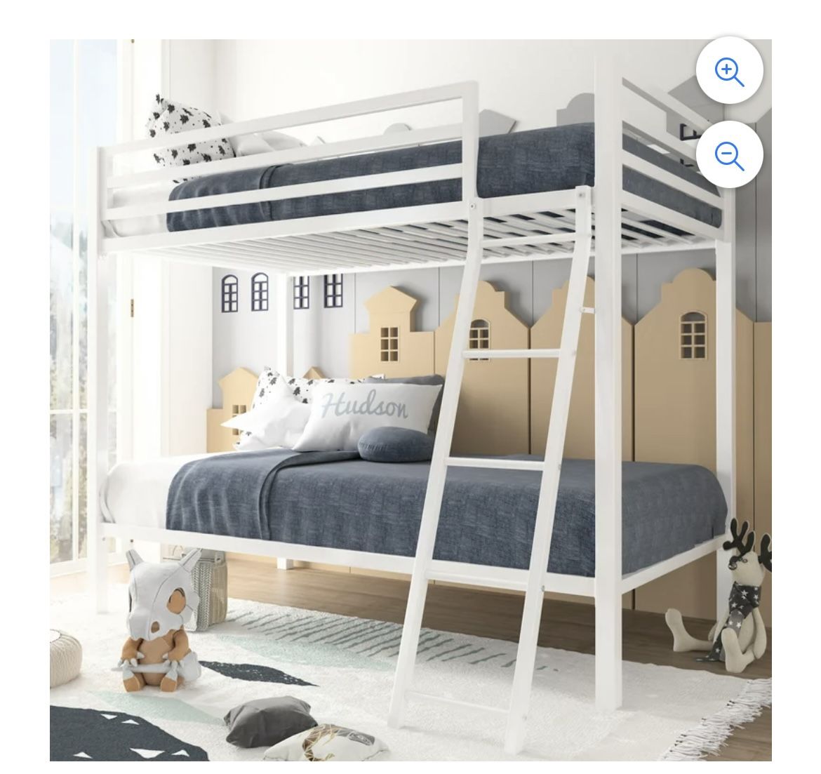 B8 Twin-Over-Twin Bunk Beds with Heavy Duty Metal Frame and Ladder, Pure White
