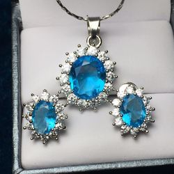 18k Gold Plated Over Sterling Silver 18kgp Stamped Jewelry Set Studs Earrings Necklace Pedant 