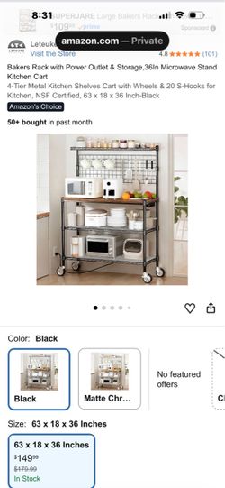 Song Mics 4-Tier Bakers Rack with Power Outlet