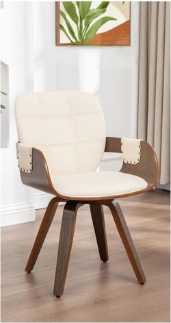 Mid Century Modern Swivel Accent  Chair– (Walnut Beige)