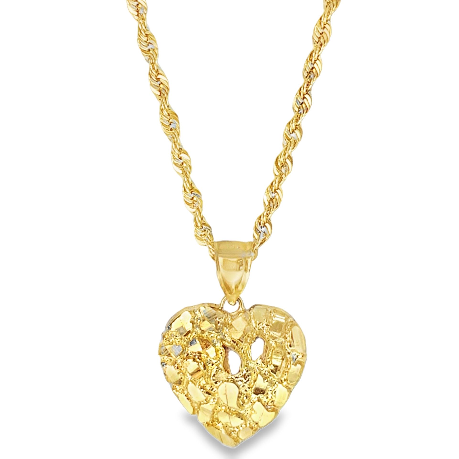 10k Yellow Gold Textured Heart Charm Necklace
