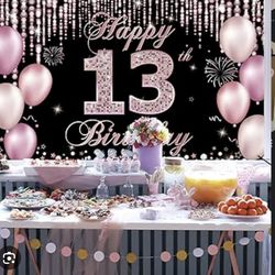 13th pink birthday banner