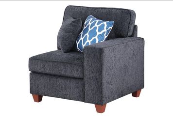 Right Facing C9mfy Chair Chenille Upholstered With 2 Extra Pillows,Dark Gray,BRAND NEW