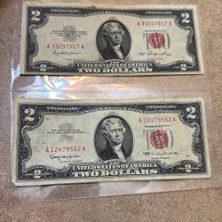 Red Seal Two Dollar Bill 1953 *I1* & 1963-A Two Dollar Bill - Red Seal- United States Note Crisp - Errors ⬇️ Lot Of 2