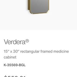 Kohler Verdera 15" By 30" Moderne Brushed Gold Medicen Cabinet