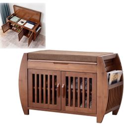 Shoe Bench Entryway Shoe Rack Bench with Shoe Storage Small Shoe Bench with Cushion and Doors, Entry Bench Bamboo (Size : 72cm/28.3in)