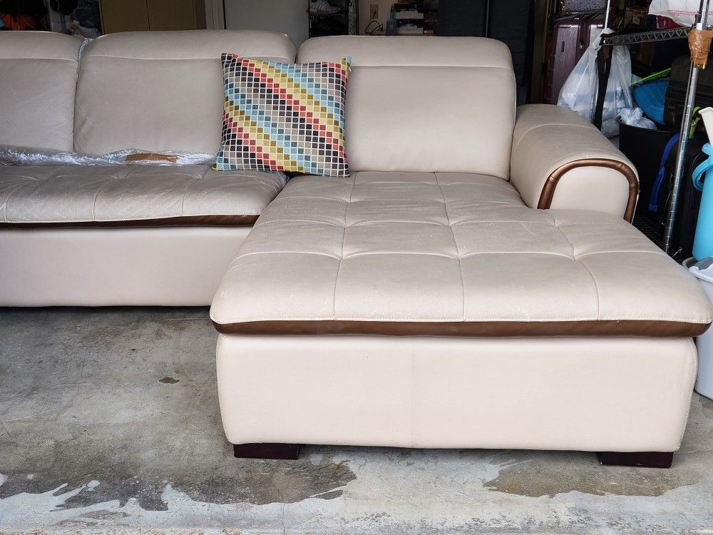 Real Leather Sectional Sofa 2 Piece Beige