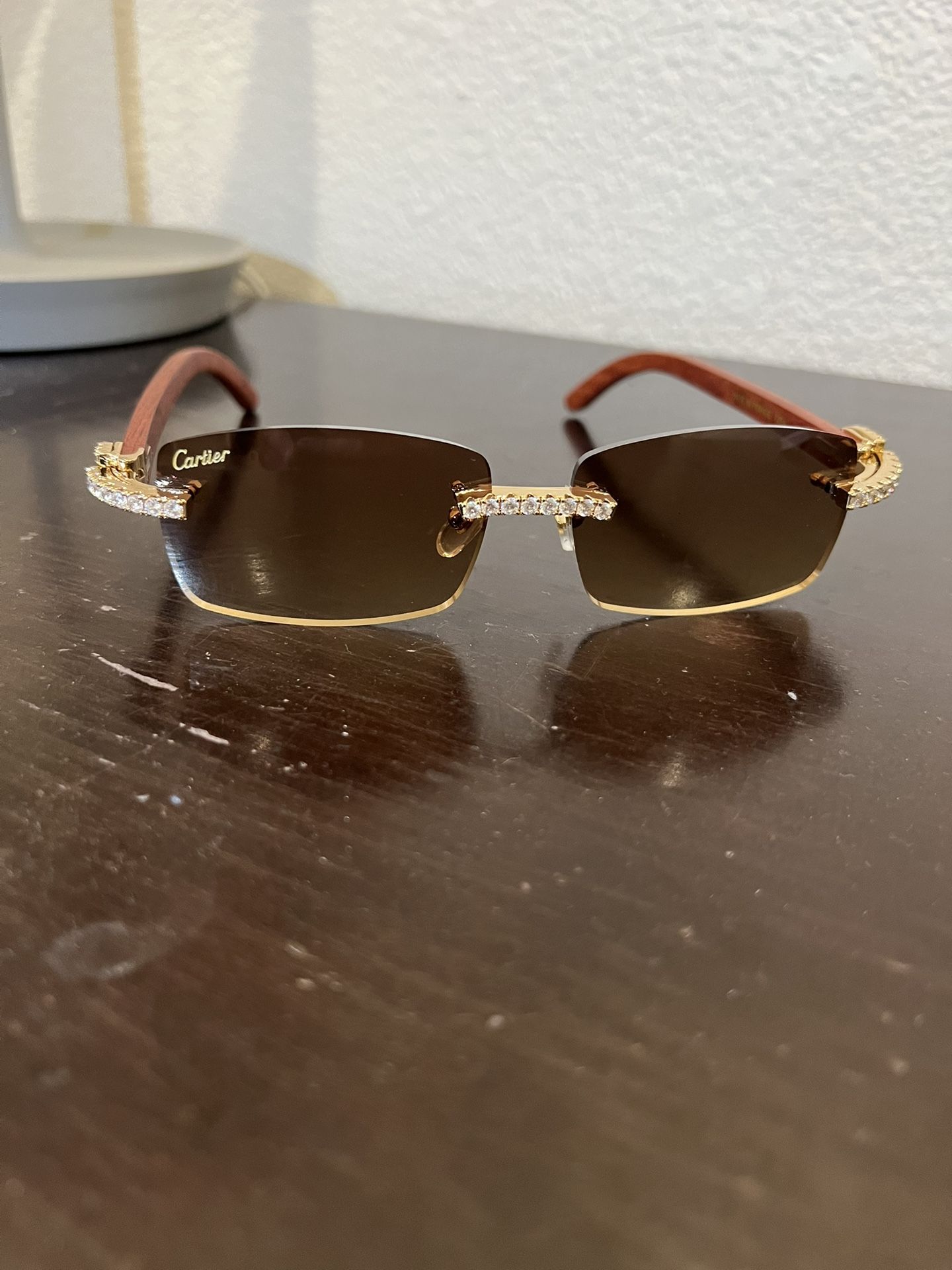 Cartier Sunglasses W/ Moissanite Diamonds Wood Frames