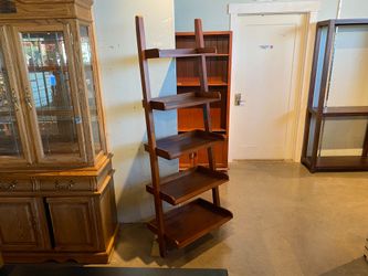 Five Tier Cherry Wood Ladder Shelf