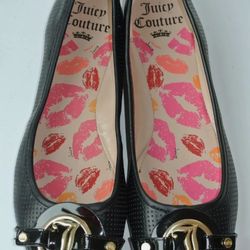 Used Juicy Couture Flo Womens Sz 7 M Black Perforated Ballet Flats