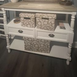 White And Oak Wood Console 