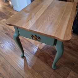 Custom Antique Vintage End Table With Drawer Green