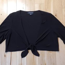 NEW Perceptions NY Black Rouched Sleeve Knotted Crop Cardigan (L)