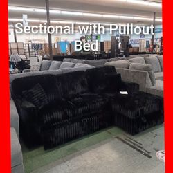 🤩 Black Corduroy Sectional With Pullout Bed