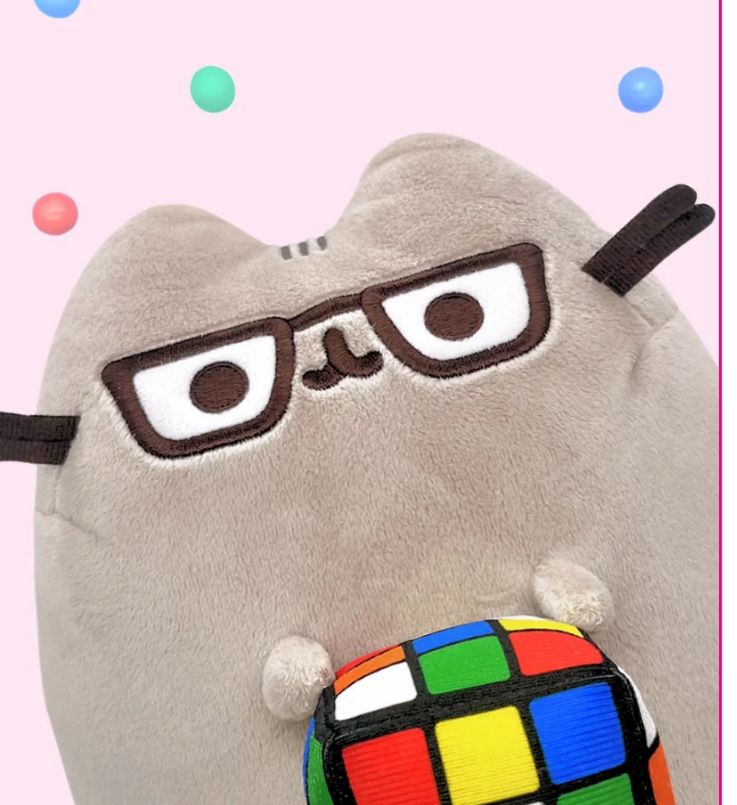 9.5in Pusheen with Rubiks Cube