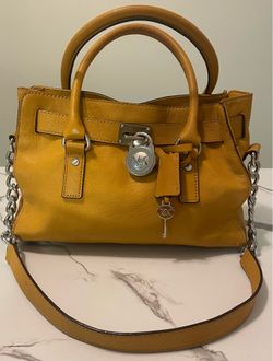 Michael Kors Tan Leather Satchel Bag | MK Hamilton Style | Chain Strap Purse