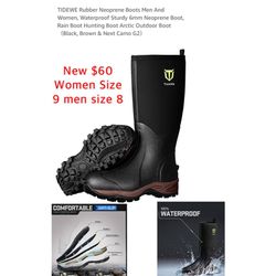 New TIDEWE Rubber Neoprene Boots size 8 Men And size 9 Women, Waterproof Sturdy , Rain Boot Hunting Boot Arctic Outdoor Boot（Black, Brown $60 east Pal