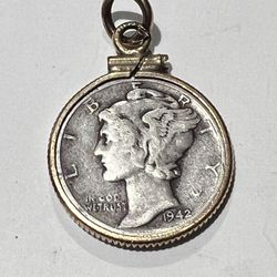 1942  MERCURY DIME COIN WITH 10k GOLD FILLED BEZEL 