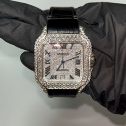 VVS Moissanite Cartier Watch | Leather Strap