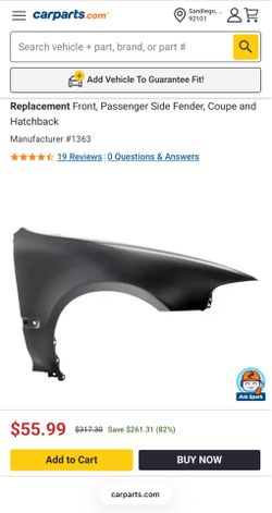 92-95 Honda Civic Passenger Fender