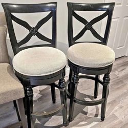 American Heritage Livingston Antique Set Of 2 Swivel Upholstered Wooden Barstool Chairs Furniture Ivory Cream
