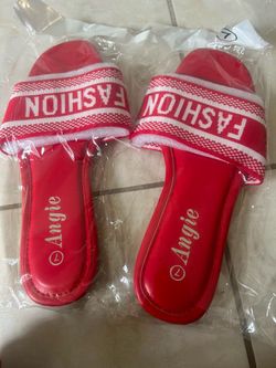 Angie Fashion Slide Sandals Red White