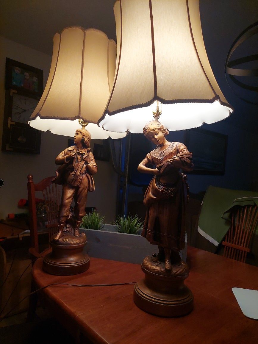 Vintage Marbro Murano Maiden And Boy Lamps