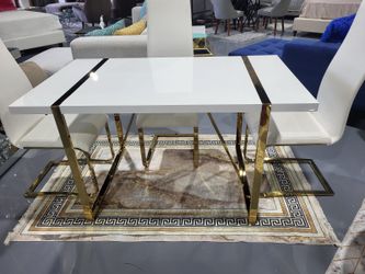 NEW DINING TABLE WHITE GLOSSY GOLD 55”