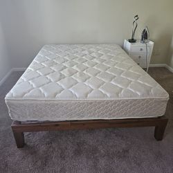 Zinus Wood Bed Frame And Used Queen Mattress