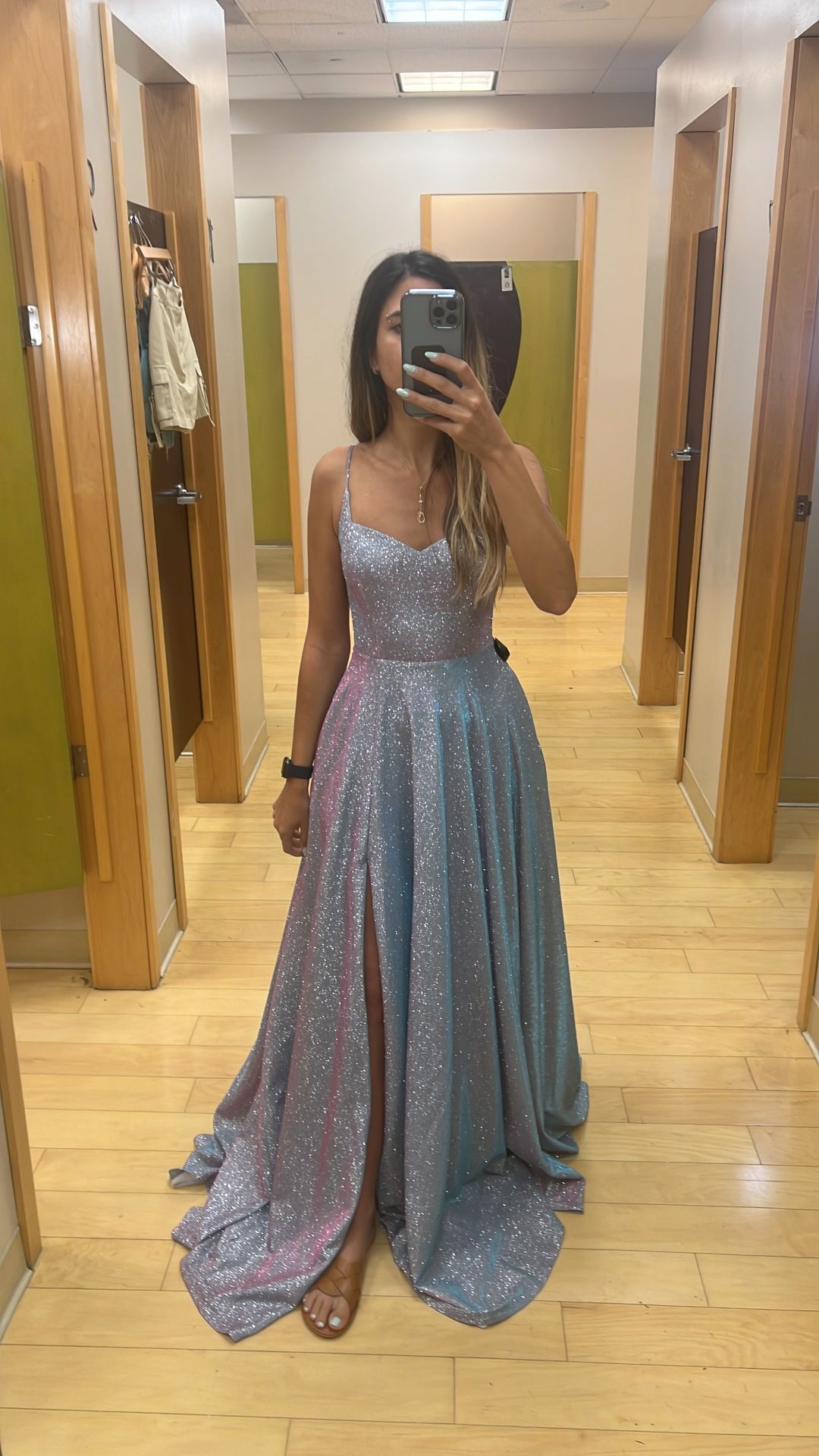 Shiny Silver Maxi Dress