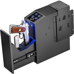TOMEDA Biometric Slider Handgun Gun Safe for Pistols Nightstand, Desk, Bed Side,Truck - Auto Sliding Door Hand Gun Safe for Pistol -with Fingerprint, 