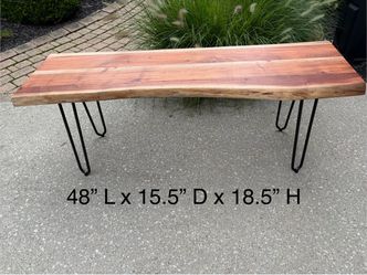 Live edge bench with hairpin legs