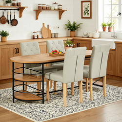 Homy Casa Nimble 5PC Dining Set 71” Walnut Storage Table with 4 Douro Grey Upholstered Fabric Chairs